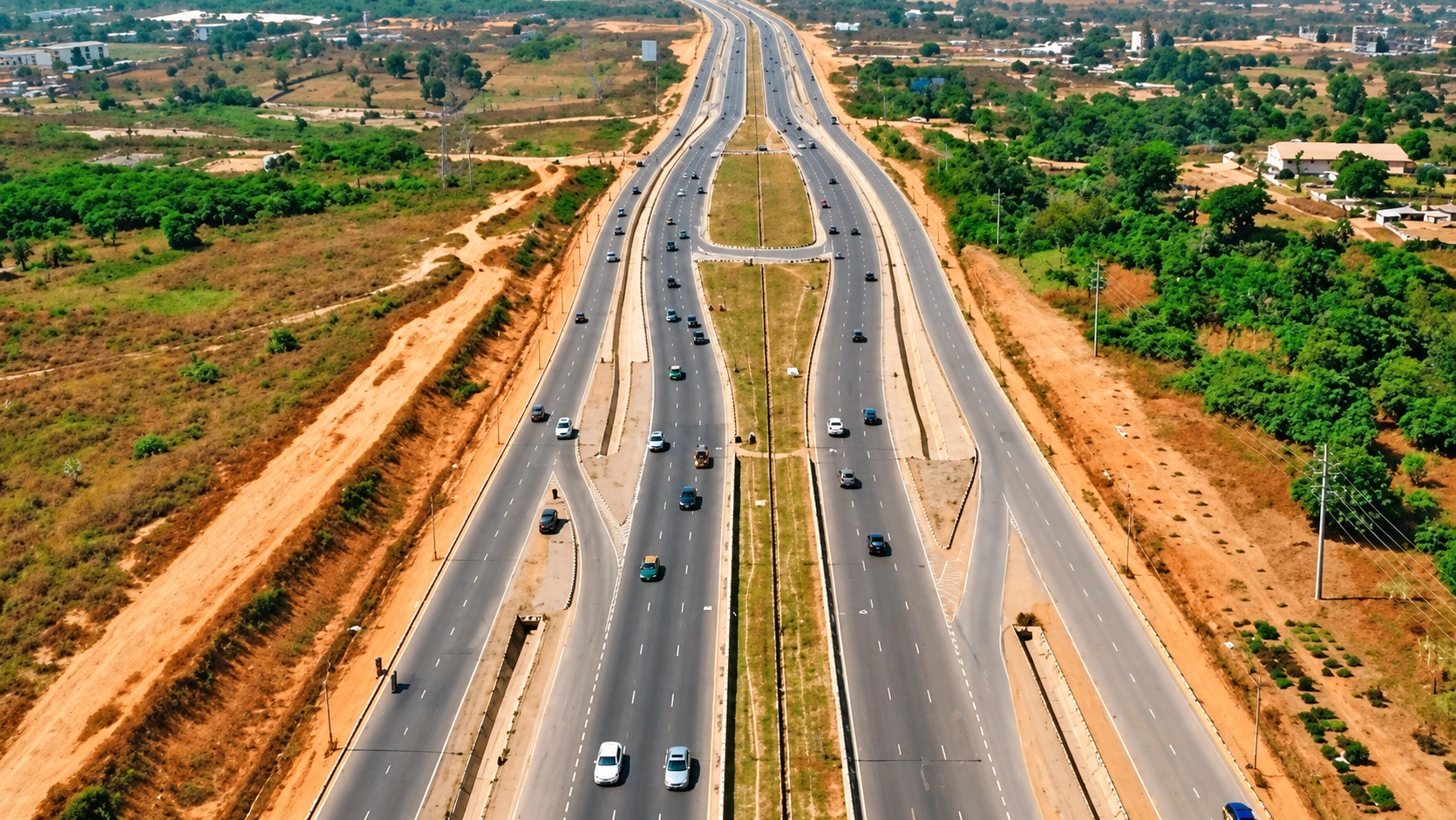 Enhanced aerial photograph of a divided highway